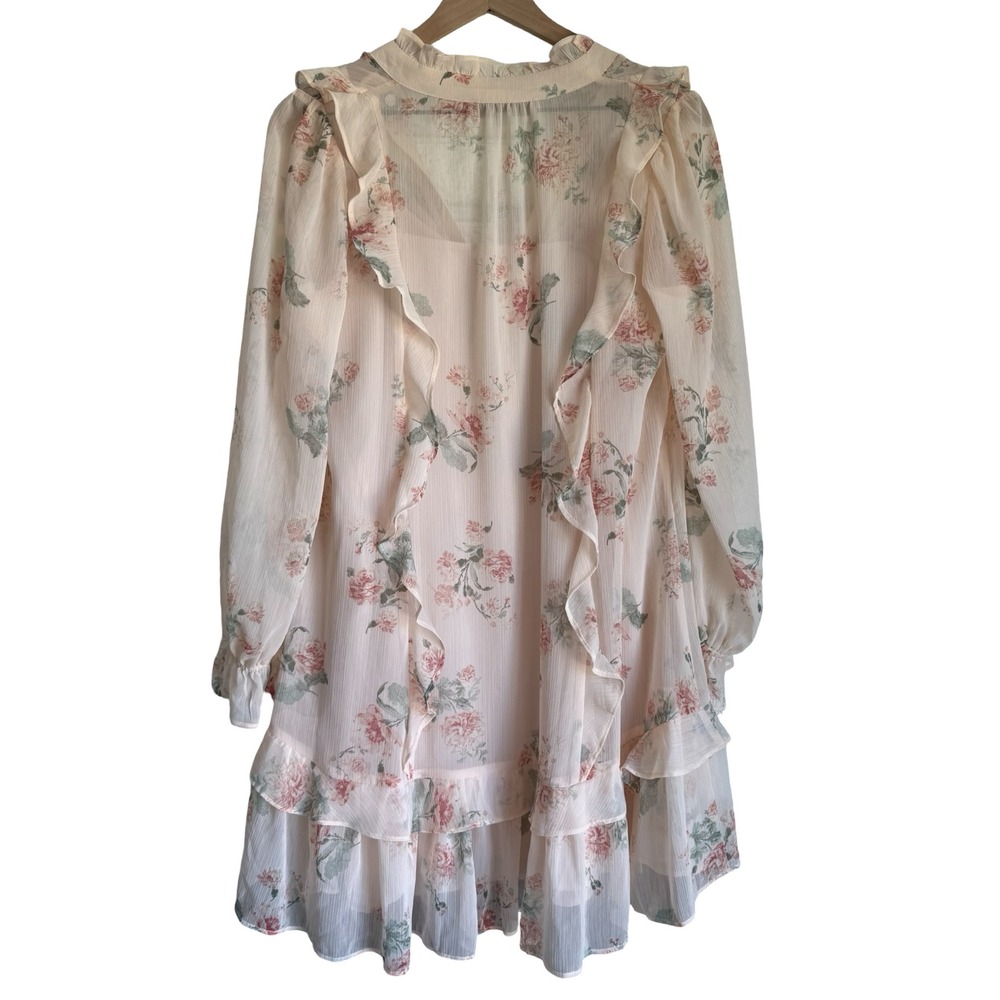 LOFT Floral Ruffle Mini Dress Cream Pink Long Sleeve Chiffon 520996 Womens S - Picture 4 of 6